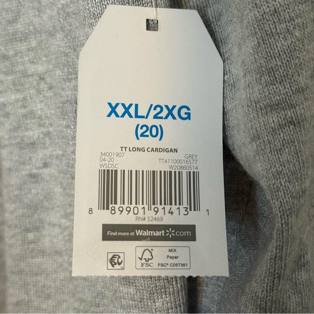 Time and Tru Light Gray Cardigan XXL